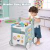 imageINFANS 6 in 1 Wooden Baby Walker Play Kitchen Playset Toddler Push Learning Activity Walker with Wheels Shape Sorter Movable Slider Montessori Educational Toy for Girls Boys 13 Years