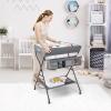 imageINFANS Baby Changing Table Folding Diaper Station Portable Nursery Organizer with Safety Belt and Large Storage Racks for Newborn Baby and Infant BlackGrey