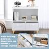 imageINFANS Baby Changing Table Wood Diaper Dresser Station with Waterproof Pad 2 Storage Baskets Drawers Safety Belt Nursery Organizer Stand for Newborn with Legs