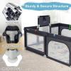 imageINFANS Baby Playpen 74 x 62 Extra Large Baby Play Yard with Crawling Mat 50 Ocean Balls 4 Pill Up Rings Basketball Hoop and 2 Football Gates for Toddlers Indoor Activity Center Light GrayDark Gray