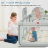 imageINFANS Baby Playpen 74 x 62 Extra Large Baby Play Yard with Crawling Mat 50 Ocean Balls 4 Pill Up Rings Basketball Hoop and 2 Football Gates for Toddlers Indoor Activity Center Light GrayLight Gray
