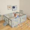 imageINFANS Baby Playpen 74 x 62 Extra Large Baby Play Yard with Crawling Mat 50 Ocean Balls 4 Pill Up Rings Basketball Hoop and 2 Football Gates for Toddlers Indoor Activity Center Light GrayLight Gray