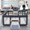 imageINFANS Baby Playpen 74 x 62 Extra Large Baby Play Yard with Crawling Mat 50 Ocean Balls 4 Pill Up Rings Basketball Hoop and 2 Football Gates for Toddlers Indoor Activity Center Light GrayDark Gray