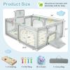 imageINFANS Baby Playpen 74 x 62 Extra Large Baby Play Yard with Crawling Mat 50 Ocean Balls 4 Pill Up Rings Basketball Hoop and 2 Football Gates for Toddlers Indoor Activity Center Light GrayLight Gray