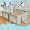 imageINFANS Baby Playpen 74 x 62 Extra Large Baby Play Yard with Crawling Mat 50 Ocean Balls 4 Pill Up Rings Basketball Hoop and 2 Football Gates for Toddlers Indoor Activity Center Light GrayLight Gray