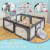 imageINFANS Baby Playpen 74 x 62 Extra Large Baby Play Yard with Crawling Mat 50 Ocean Balls 4 Pill Up Rings Basketball Hoop and 2 Football Gates for Toddlers Indoor Activity Center Light GrayDark Gray