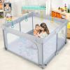 imageINFANS Baby Playpen Foldable 50x50 Large Baby Playard for Toddlers with Gate Soft Visible Mesh Indoor Outdoor Kids Activity Center Baby Fence with 4 Handlers 50 Ocean Balls GrayGray