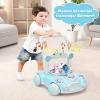 imageINFANS Baby Walker 3 in 1 Toddler Walker Bouncer LearningSeated WalkBehind Music Adjustable Height High Back Padded Seat Detachable Trampoline Mat Activity Walker with ToysBlueBlue
