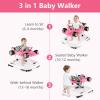 imageINFANS Foldable Baby Walker 3 in 1 Toddler Activity Center LeaningSeated WalkBehind with Steering Wheel Adjustable Height Lights Music Washable Seat Cushion CherryPink
