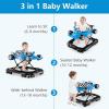 imageINFANS Foldable Baby Walker 3 in 1 Toddler Activity Center LeaningSeated WalkBehind with Steering Wheel Adjustable Height Lights Music Washable Seat Cushion CherryBlue