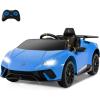 imageLicensed Lamborghini Huracan Ride on Car by INFANS 12V Kids Electric Vehicle Battery Powered Toy with Remote Control LED Lights Spring Suspension Bluetooth MP3 Aged 38 Years YellowBlue