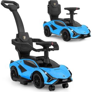 imageINFANS 3 in 1 Ride on Push Car Licensed Lamborghini Baby Stroller Sliding Walking Car with Push Handle Music USB Headlight Under Seat Storage Kids FoottoFloor Toy for 1860 Months WhiteBlue