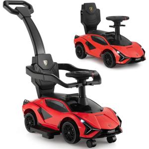 imageINFANS 3 in 1 Ride on Push Car Licensed Lamborghini Baby Stroller Sliding Walking Car with Push Handle Music USB Headlight Under Seat Storage Kids FoottoFloor Toy for 1860 Months WhiteRed