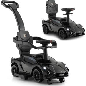 imageINFANS 3 in 1 Ride on Push Car Licensed Lamborghini Baby Stroller Sliding Walking Car with Push Handle Music USB Headlight Under Seat Storage Kids FoottoFloor Toy for 1860 Months WhiteBlack