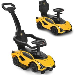 imageINFANS 3 in 1 Ride on Push Car Licensed Lamborghini Baby Stroller Sliding Walking Car with Push Handle Music USB Headlight Under Seat Storage Kids FoottoFloor Toy for 1860 Months WhiteYellow