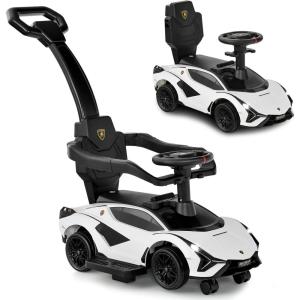 imageINFANS 3 in 1 Ride on Push Car Licensed Lamborghini Baby Stroller Sliding Walking Car with Push Handle Music USB Headlight Under Seat Storage Kids FoottoFloor Toy for 1860 Months WhiteWhite