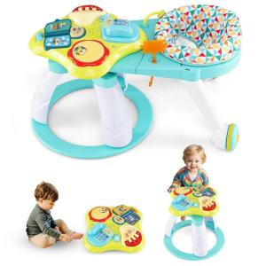 imageINFANS 3 in 1 Walk Around Baby Activity Center Baby Walker with Play Table Wheels Detachable Seat Cushion 3 Adjustable Heights Learning Toys for Boys Girls Aged 636 Months GreenGreen