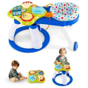 imageINFANS 3 in 1 Walk Around Baby Activity Center Baby Walker with Play Table Wheels Detachable Seat Cushion 3 Adjustable Heights Learning Toys for Boys Girls Aged 636 Months GreenBlue