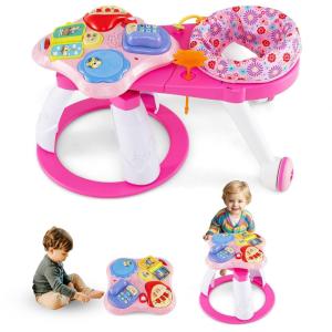imageINFANS 3 in 1 Walk Around Baby Activity Center Baby Walker with Play Table Wheels Detachable Seat Cushion 3 Adjustable Heights Learning Toys for Boys Girls Aged 636 Months GreenPink