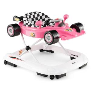 imageINFANS Foldable Baby Walker 3 in 1 Toddler Activity Center LeaningSeated WalkBehind with Steering Wheel Adjustable Height Lights Music Washable Seat Cushion CherryPink
