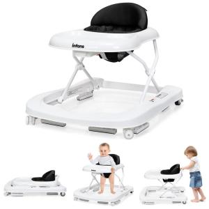 imageINFANS Foldable Baby Walker 3 in 1 Toddler Walker LearningSeated WalkBehind for Boys and Girls Adjustable Speed Rear Wheels Safety Bumper Detachable Seat Cover AntiRollover PinkBlack