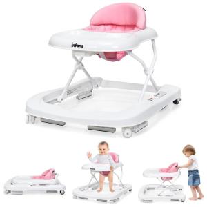 imageINFANS Foldable Baby Walker 3 in 1 Toddler Walker LearningSeated WalkBehind for Boys and Girls Adjustable Speed Rear Wheels Safety Bumper Detachable Seat Cover AntiRollover PinkPink