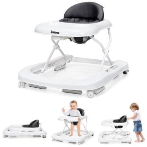 imageINFANS Foldable Baby Walker 3 in 1 Toddler Walker LearningSeated WalkBehind for Boys and Girls Adjustable Speed Rear Wheels Safety Bumper Detachable Seat Cover AntiRollover PinkGrey