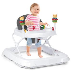 imageINFANS Foldable Baby Walker Toddler Activity Walker Helper with Adjustable Height Safety Belt High Back Padded Seat for Kids Boys and Girls BlueGray