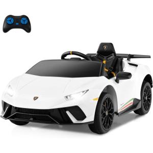 imageLicensed Lamborghini Huracan Ride on Car by INFANS 12V Kids Electric Vehicle Battery Powered Toy with Remote Control LED Lights Spring Suspension Bluetooth MP3 Aged 38 Years YellowWhite