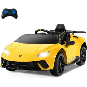 imageLicensed Lamborghini Huracan Ride on Car by INFANS 12V Kids Electric Vehicle Battery Powered Toy with Remote Control LED Lights Spring Suspension Bluetooth MP3 Aged 38 Years YellowYellow