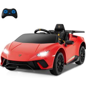 imageLicensed Lamborghini Huracan Ride on Car by INFANS 12V Kids Electric Vehicle Battery Powered Toy with Remote Control LED Lights Spring Suspension Bluetooth MP3 Aged 38 Years YellowRed