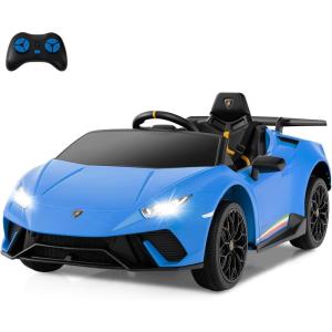 imageLicensed Lamborghini Huracan Ride on Car by INFANS 12V Kids Electric Vehicle Battery Powered Toy with Remote Control LED Lights Spring Suspension Bluetooth MP3 Aged 38 Years YellowBlue