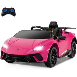 imageLicensed Lamborghini Huracan Ride on Car by INFANS 12V Kids Electric Vehicle Battery Powered Toy with Remote Control LED Lights Spring Suspension Bluetooth MP3 Aged 38 Years YellowPink