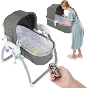 imageINFANS 2 in 1 Smart Electric Baby Rocking Bassinet Automatic Bedside Crib for Infants Sleeper Cradle with Remote Control 5 Speed Natural Sway Timing Function 12 Preset Lullabies for Newborn