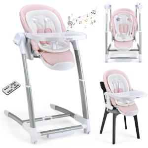 imageINFANS 3 in 1 Baby High Chair Electric Baby Swing Infant Dining Booster Seat with Remote Control OneHand Removable Tray Double Cushion Multifunction Highchair for ToddlersPink