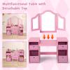 imageINFANS Kids Vanity 2 in 1 Princess Makeup Desk ampamp Chair Set with TriFolding Detachable Mirror Large Storage Shelves Wooden Pretend Play Dressing Table for GirlsPink with Cloth Drawer