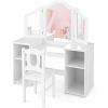 imageINFANS Kids Vanity 2 in 1 Princess Makeup Desk ampamp Chair Set with TriFolding Detachable Mirror Large Storage Shelves Wooden Pretend Play Dressing Table for GirlsWhite with Chair