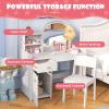 imageINFANS Kids Vanity 2 in 1 Princess Makeup Desk ampamp Chair Set with TriFolding Detachable Mirror Large Storage Shelves Wooden Pretend Play Dressing Table for GirlsWhite with Light