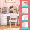 imageINFANS Kids Vanity 2 in 1 Princess Makeup Desk ampamp Chair Set with TriFolding Detachable Mirror Large Storage Shelves Wooden Pretend Play Dressing Table for GirlsWhite with Light