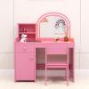 imageINFANS Kids Vanity 2 in 1 Princess Makeup Desk ampamp Chair Set with TriFolding Detachable Mirror Large Storage Shelves Wooden Pretend Play Dressing Table for GirlsPink with Light