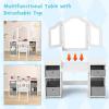imageINFANS Kids Vanity 2 in 1 Princess Makeup Desk ampamp Chair Set with TriFolding Detachable Mirror Large Storage Shelves Wooden Pretend Play Dressing Table for GirlsWhite with Cloth Drawers