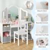 imageINFANS Kids Vanity 2 in 1 Princess Makeup Desk ampamp Chair Set with TriFolding Detachable Mirror Large Storage Shelves Wooden Pretend Play Dressing Table for GirlsWhite with Cloth Drawers