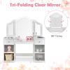 imageINFANS Kids Vanity 2 in 1 Princess Makeup Desk ampamp Chair Set with TriFolding Detachable Mirror Large Storage Shelves Wooden Pretend Play Dressing Table for GirlsWhite Upgrade