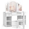 imageINFANS Kids Vanity 2 in 1 Princess Makeup Desk ampamp Chair Set with TriFolding Detachable Mirror Large Storage Shelves Wooden Pretend Play Dressing Table for GirlsWhite Upgrade