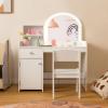 imageINFANS Kids Vanity 2 in 1 Princess Makeup Desk ampamp Chair Set with TriFolding Detachable Mirror Large Storage Shelves Wooden Pretend Play Dressing Table for GirlsWhite with Light