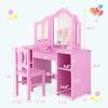 imageINFANS Kids Vanity 2 in 1 Princess Makeup Desk ampamp Chair Set with TriFolding Detachable Mirror Large Storage Shelves Wooden Pretend Play Dressing Table for GirlsPink with Chair