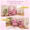 imageINFANS Kids Vanity 2 in 1 Princess Makeup Desk ampamp Chair Set with TriFolding Detachable Mirror Large Storage Shelves Wooden Pretend Play Dressing Table for GirlsPink with Cloth Drawer