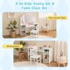 imageINFANS Kids Vanity 2 in 1 Princess Makeup Desk ampamp Chair Set with TriFolding Detachable Mirror Large Storage Shelves Wooden Pretend Play Dressing Table for GirlsWhite with Cloth Drawers