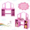 imageINFANS Kids Vanity 2 in 1 Princess Makeup Desk ampamp Chair Set with TriFolding Detachable Mirror Large Storage Shelves Wooden Pretend Play Dressing Table for GirlsPink with Chair