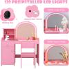 imageINFANS Kids Vanity 2 in 1 Princess Makeup Desk ampamp Chair Set with TriFolding Detachable Mirror Large Storage Shelves Wooden Pretend Play Dressing Table for GirlsPink with Light